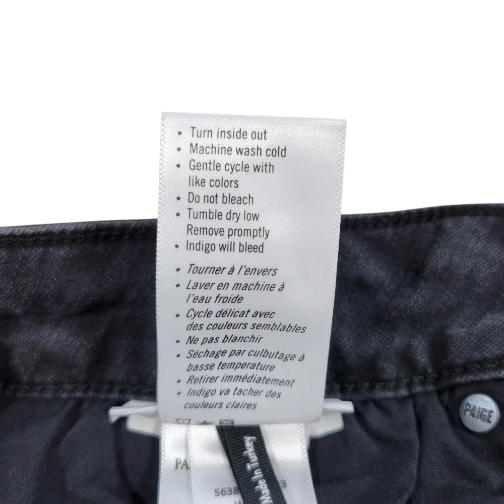 Paige Jeans Womens 33 Black Denim Leenah High Rise Slim Fit Wide Leg Destructed‎